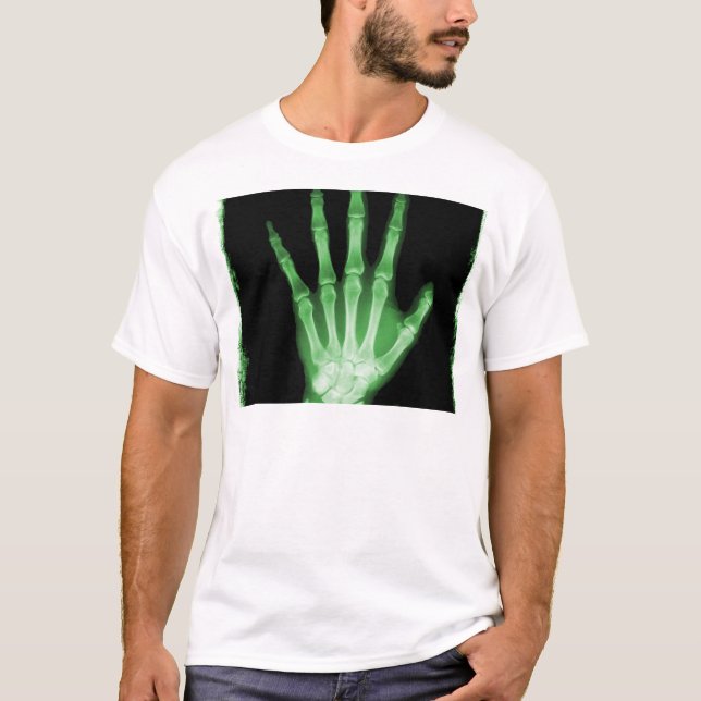 T-shirt Main verte de squelette de rayon X (Devant)