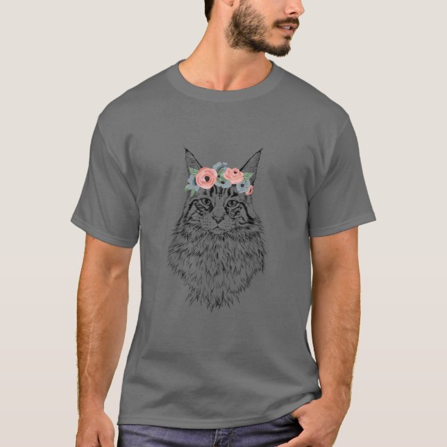 T-shirt Maine Chat Coon Avec Fleur Headband Chat Maman (Devant)