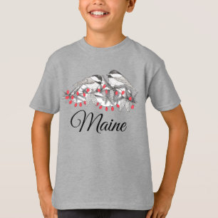 T-shirt Maine Chickadee Bird hiver Noël Vacances Neige