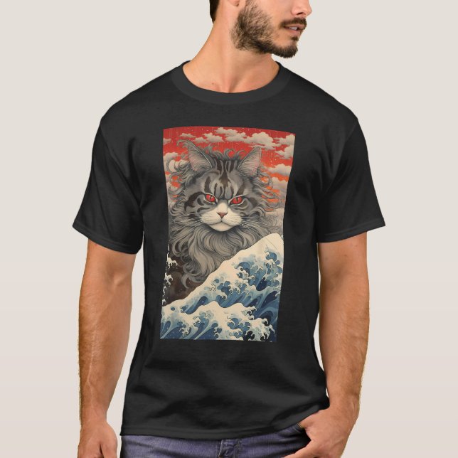 T-shirt Maine Coon Cat Aesthetic Japanese Ukiyo e 1 (Devant)