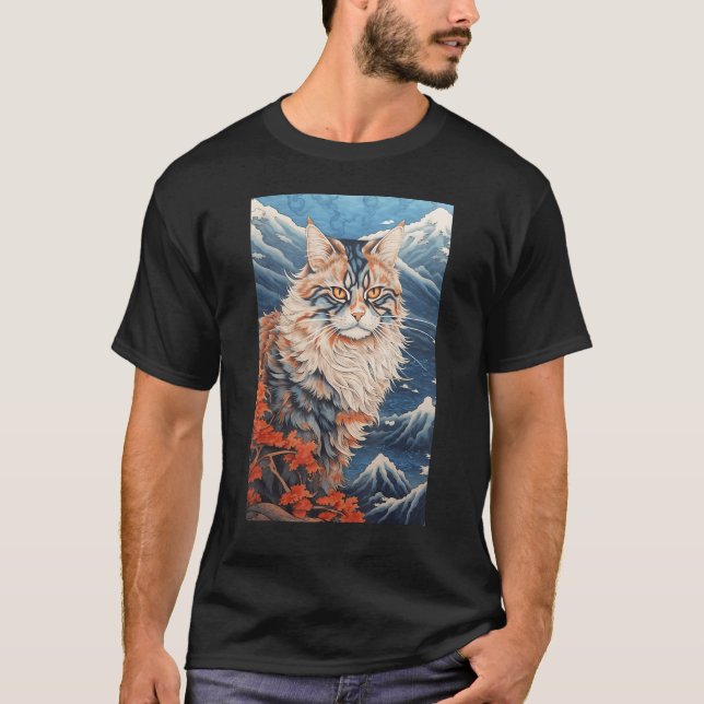 T-shirt Maine Coon Cat Aesthetic Japanese Ukiyo e 3 (Devant)
