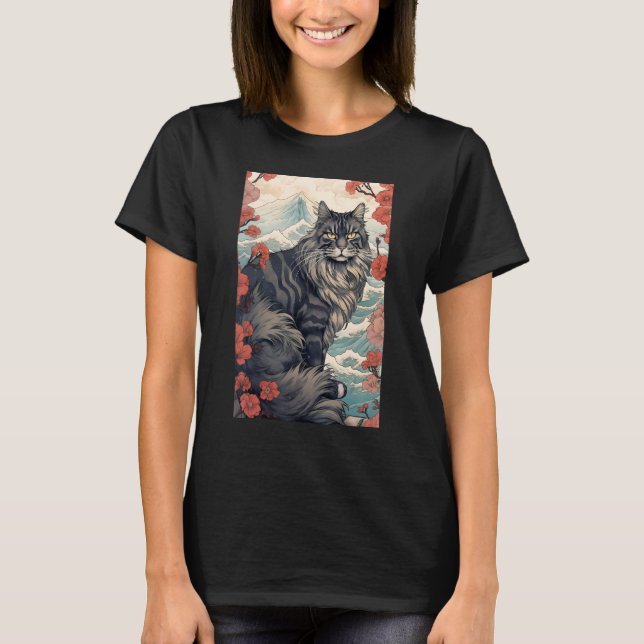 T-shirt Maine Coon Cat Aesthetic Japanese Ukiyo e 5 (Devant)