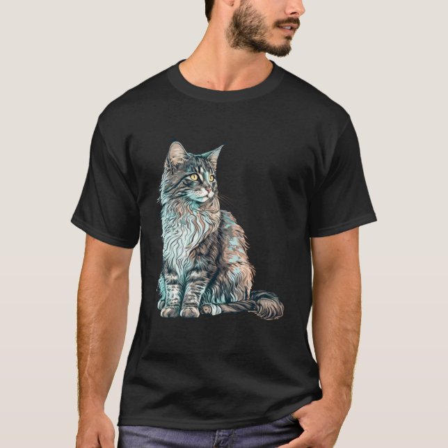 T-shirt Maine Coon Cat Breed Colorful Mom Lady (Devant)