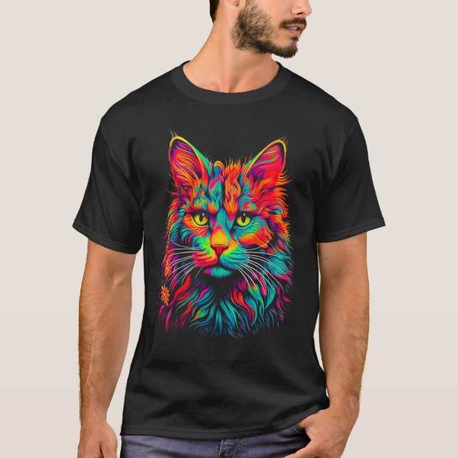 T-shirt Maine Coon Cat Pop Art (Devant)