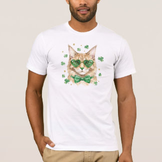T-shirt Maine Coon Cat St. Patrick's Day Shamrock Glasses 