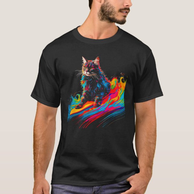 T-shirt Maine Coon Cat Surf 1 (Devant)
