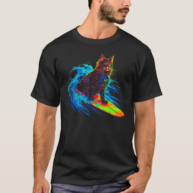 T-shirt Maine Coon Cat Surfing (Devant)