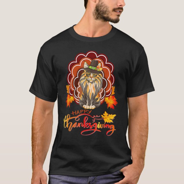 T-shirt Maine Coon Cat Turkey Happy Thanksgiving 1 (Devant)