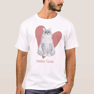 T-shirt Maine Coon Chat Aquarelle Kitty Coeur rose