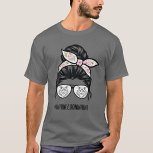 T-shirt Maine Coon Chat Maman Messy Bun Lunettes de cheveu