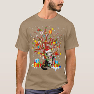 T-shirt Maine Coon Chat Noël Arbre Lumière Ornement Déco