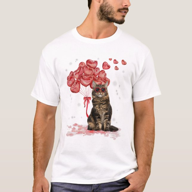 T-shirt Maine Coon Heart Valentines (Devant)