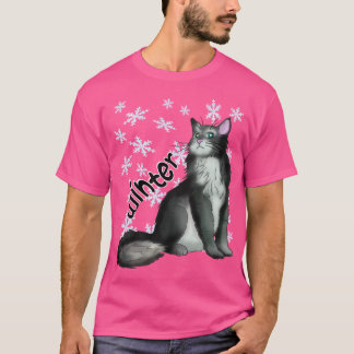 T-shirt Maine coon noir et blanc d'hiver