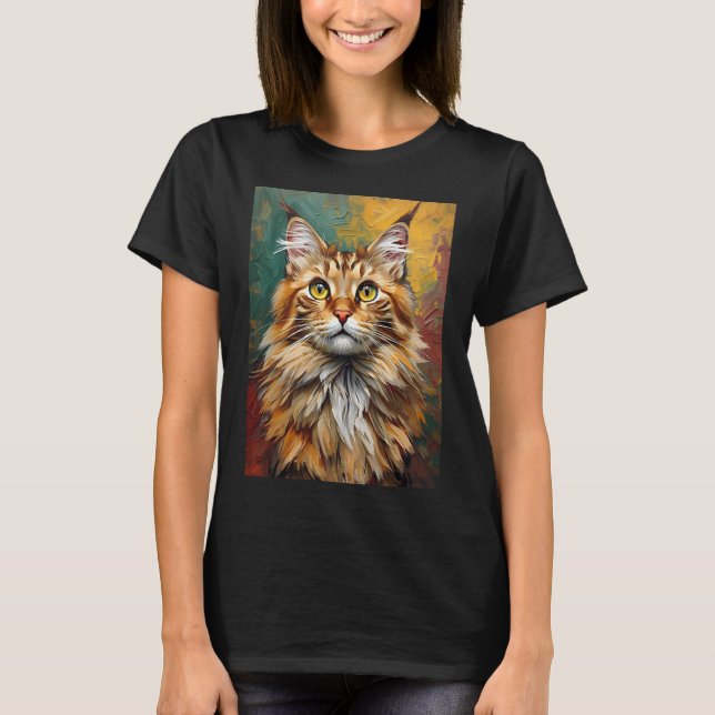 T-shirt Maine Coon Portrait de chat Vibrant peinture à l'h (Devant)
