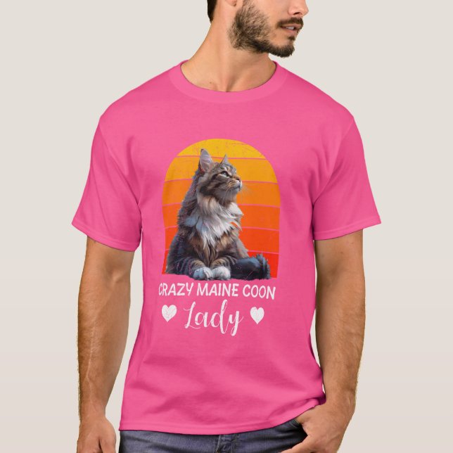 T-shirt Maine Coon Propriétaire CRAZY MAINE COON LADY Cat  (Devant)