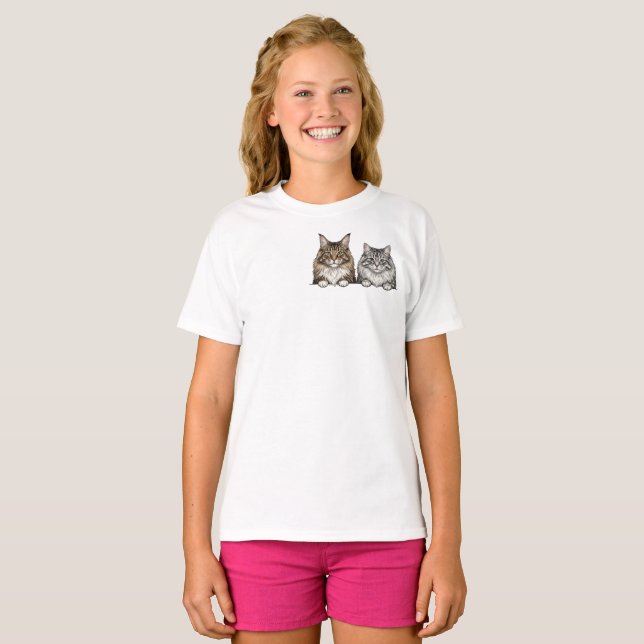 T-shirt Maine Coon & Tabby argent pour amateur de chats  (Devant entier)