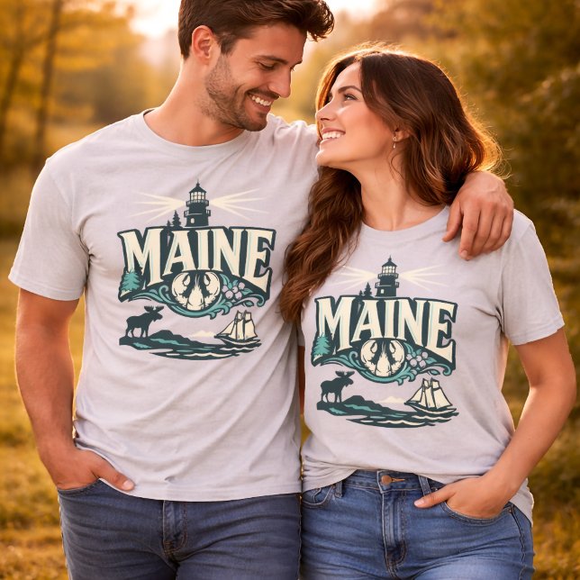 T-shirt Maine Lighthouse Coastal Vintage (Créateur téléchargé)