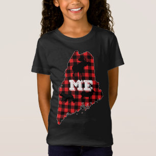 T-Shirt Maine ME État Rouge Plaid Remplissage Moose Chasse