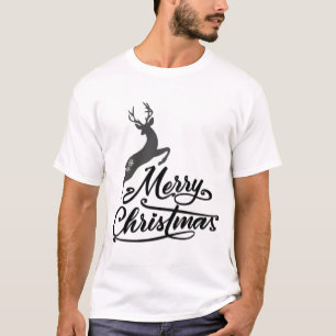 T-shirt Mains De Noël Écrite, Cerf De Jumping Et Flocon De
