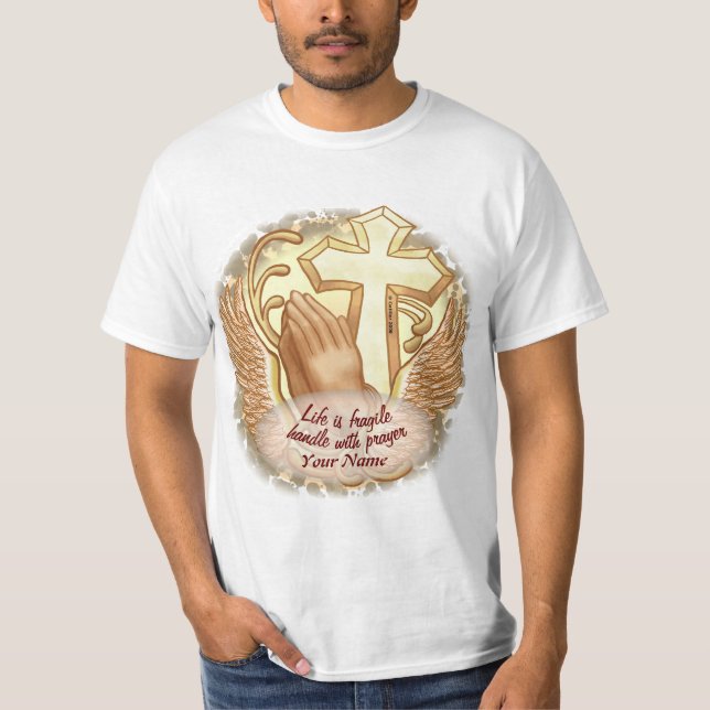 T-shirt Mains de prière sépia chrétien (Devant)
