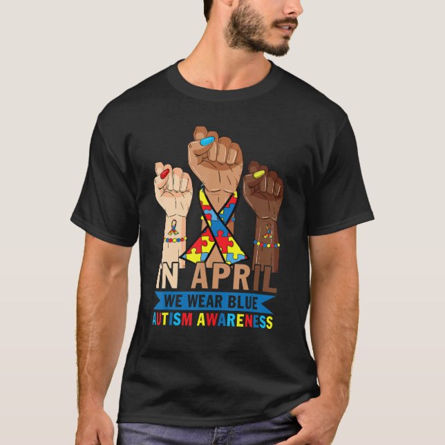 T-shirt Mains En Avril Nous Portons Bleu Sensibilisation s (Devant)