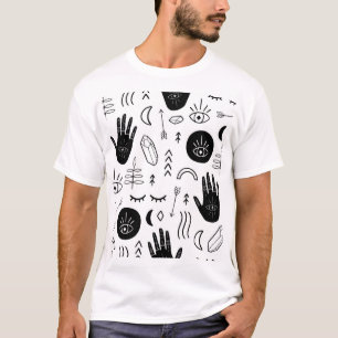 T-shirt Mains magiques, lune, motif ethnique.