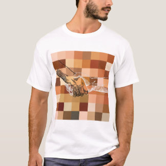 T-shirt Mains noires et blanches tremblent sur des blocs d