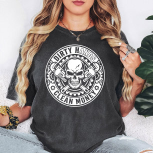 T-shirt Mains sales argent propre Crâne Clé à tuyau Logo d