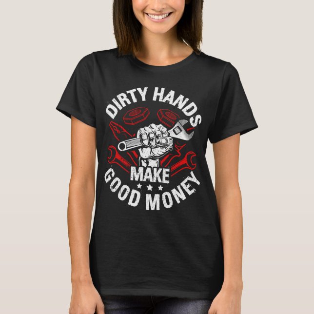 T-shirt Mains Simples Faire De L'Argent Propre Drôle Répar (Devant)