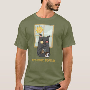T-shirt Mais D'Abord, Café Chat Sans Charnière Poursuivant