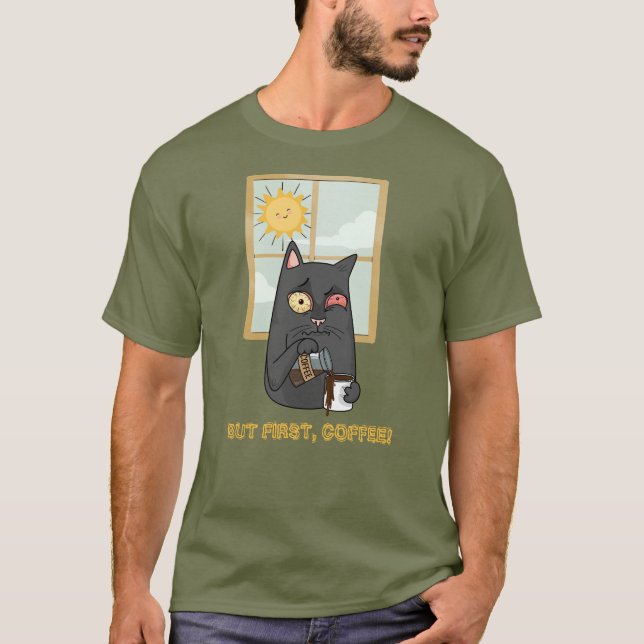 T-shirt Mais D'Abord, Café Chat Sans Charnière Poursuivant (Devant)