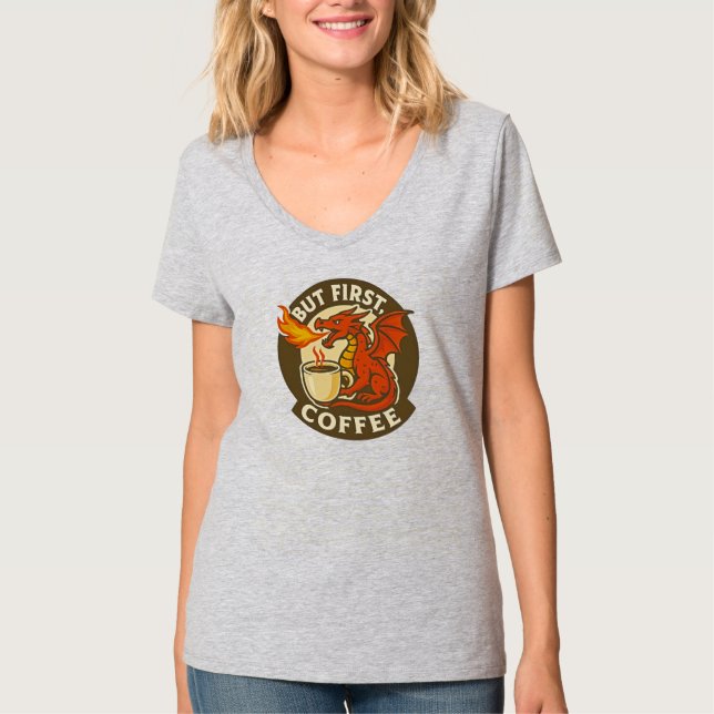 T-shirt Mais d'abord café dragon drôle java addict cadeau  (Devant)