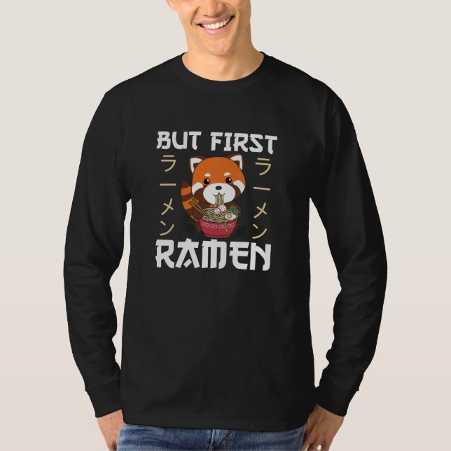 T-shirt Mais Le Premier Ramen Rouge Panda Mange Ramen (Devant)