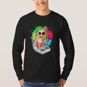 T-shirt Maison Chat Rainbow Dj Chat Cute Kitty