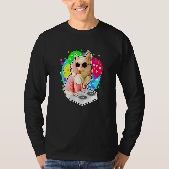 T-shirt Maison Chat Rainbow Dj Chat Cute Kitty (Devant)