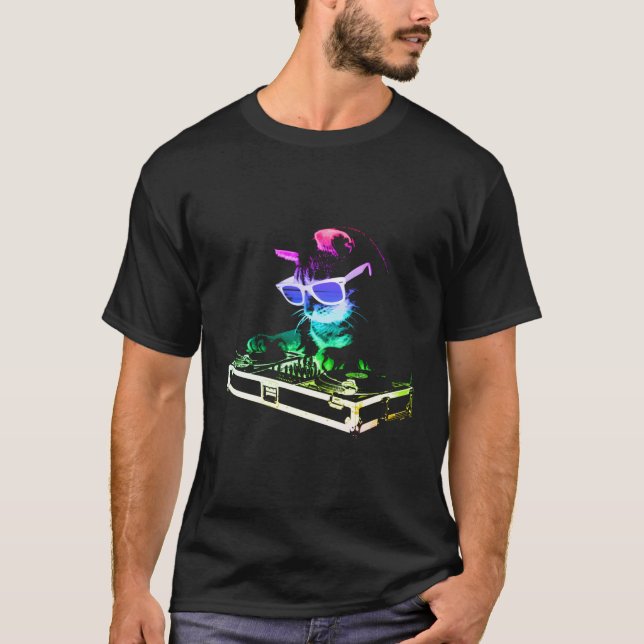 T-shirt Maison Chat Rainbow Dj Chat Kitty (Devant)