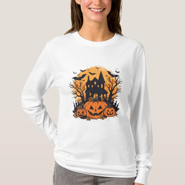 T-shirt Maison citrouille hantée Halloween (Devant)