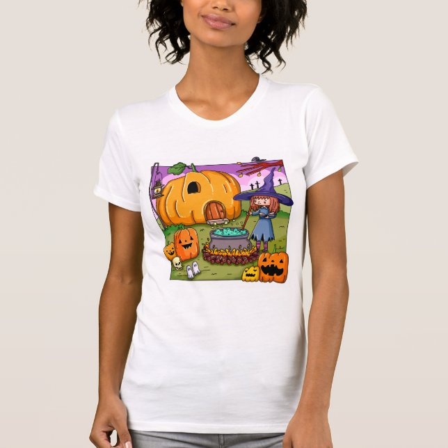 T-shirt Maison de citrouille de sorcière d'Halloween (Devant)