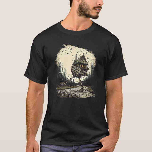 T-shirt Maison de marche sur les jambes de poulet folklore (Devant)