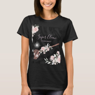 T-shirt Maison de ménage rose étincelante d'or fleuri Squ