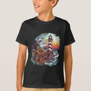 T-shirt Maison de phare au bord de la mer Voile Bateau Mer