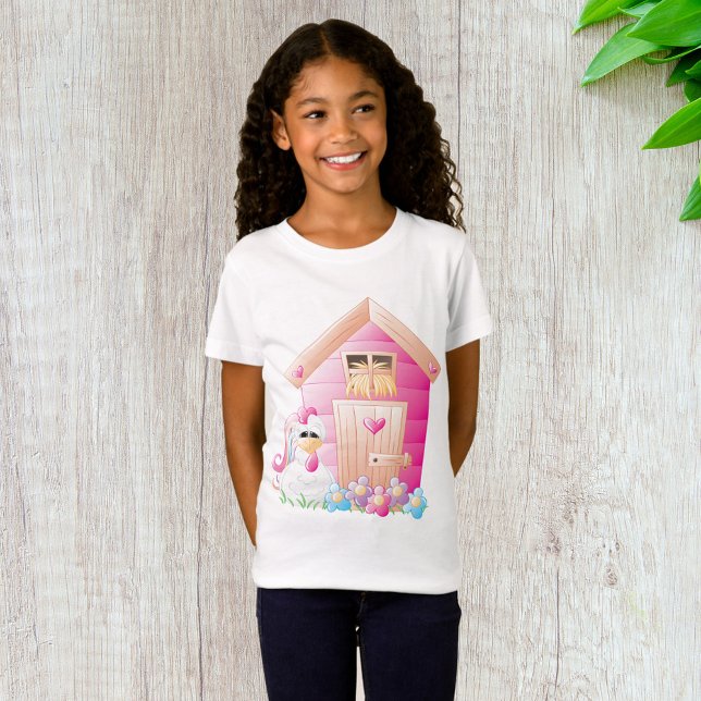 T-Shirt Maison de poulets et de poules roses avec fleurs (Créateur téléchargé)