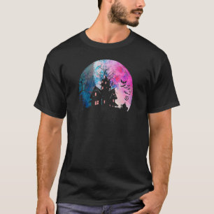 T-shirt Maison déplaisante et Pleine lune Éffrayante aquar