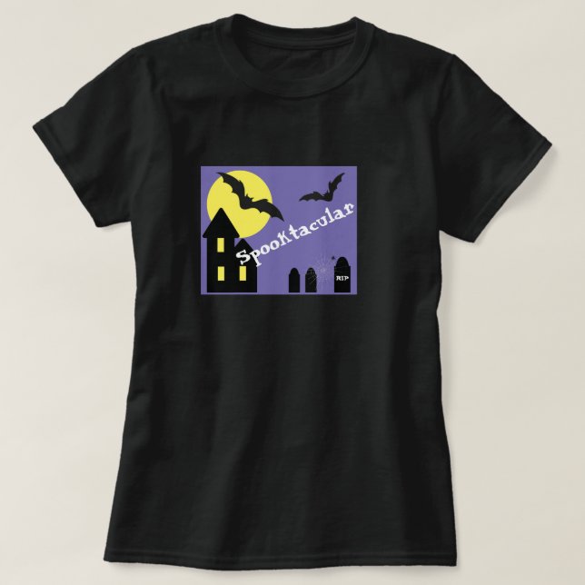T-shirt Maison d'Halloween Spooktaculaire avec chauve-sour (Design devant)