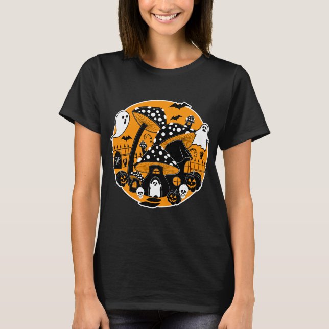 T-shirt Maison Éffrayante Fée Halloween Champignons (Devant)