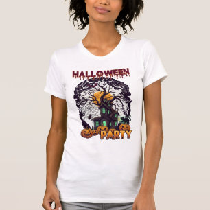 T-shirt Maison Hantée Arbre Citrouilles Noir Fête Hallowee