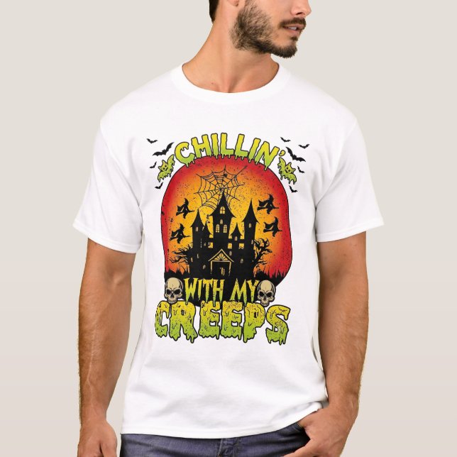 T-shirt Maison hantée de Chillin Creeps Halloween Sorcière (Devant)
