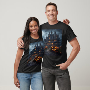 T-shirt Maison hantée éffrayante et Jack-O-Lanterns Unisex
