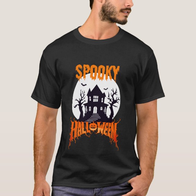 T-shirt Maison Hantée éffrayante Halloween Art (Devant)