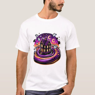 T-shirt Maison Hantée en flammes Halloween Mignons Fantôme